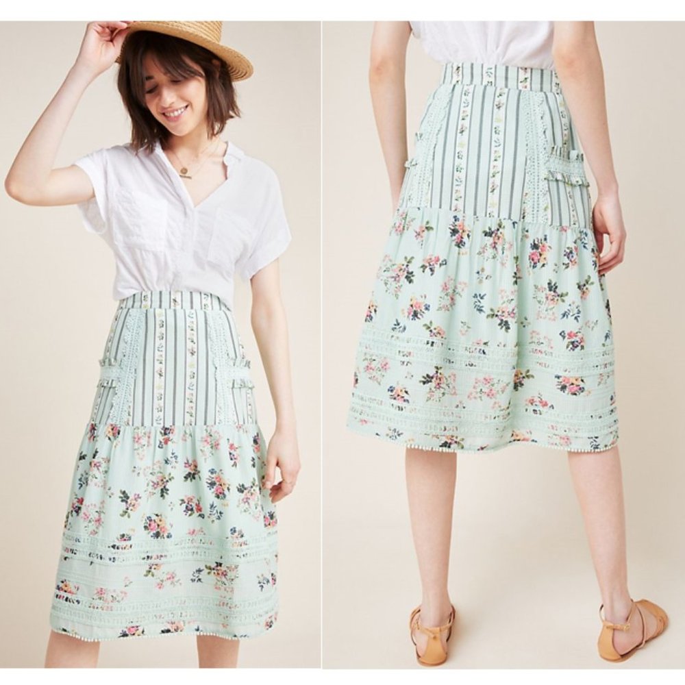 Anthropologie Amour Floral Lace Skirt